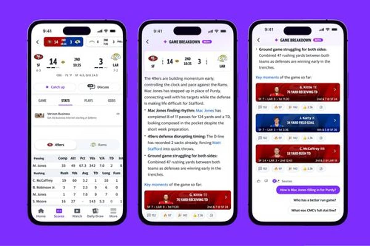 Yahoo rolls out AI-powered NFL game recaps in real time