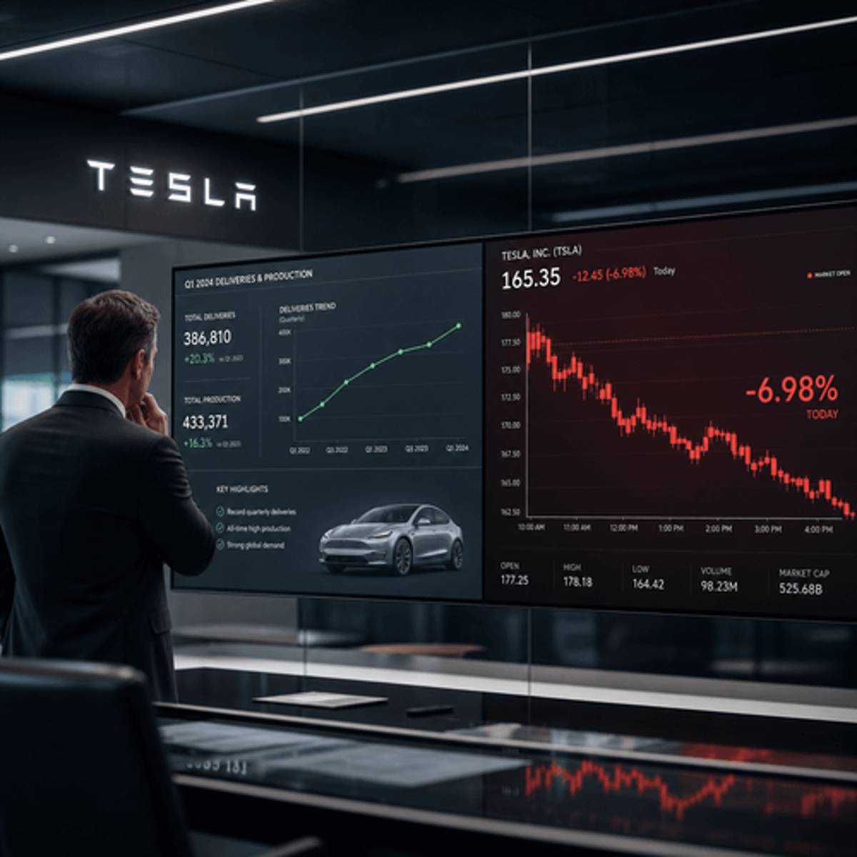 Tesla Tumbles 7% Despite Delivery Beat in Investor Revolt