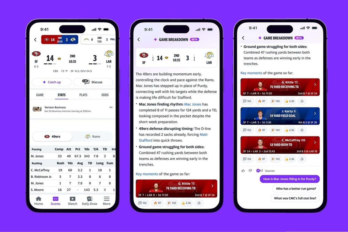 Yahoo rolls out AI-powered NFL game recaps in real time